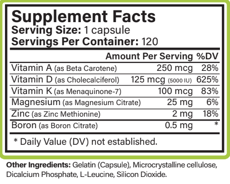 Aceva Active-D Plus Supplement Fact Panel