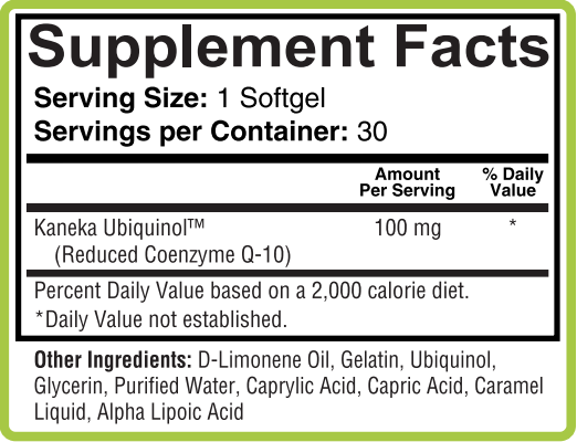 Aceva CoQ10 Supplement Fact Panel