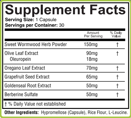 Aceva Parasite Cleanse Supplement Fact Panel