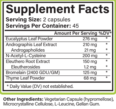 Aceva Sine-Aid Supplement Fact Panel