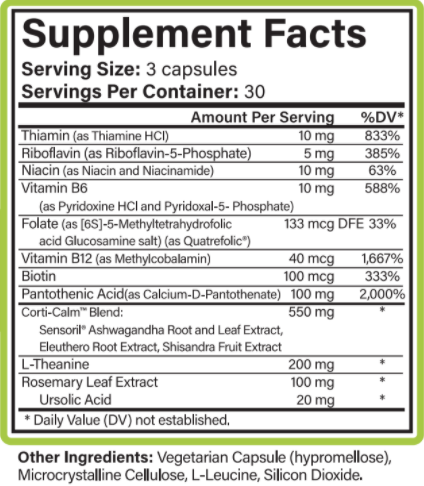 Aceva Stress Relief Supplement Fact Panel